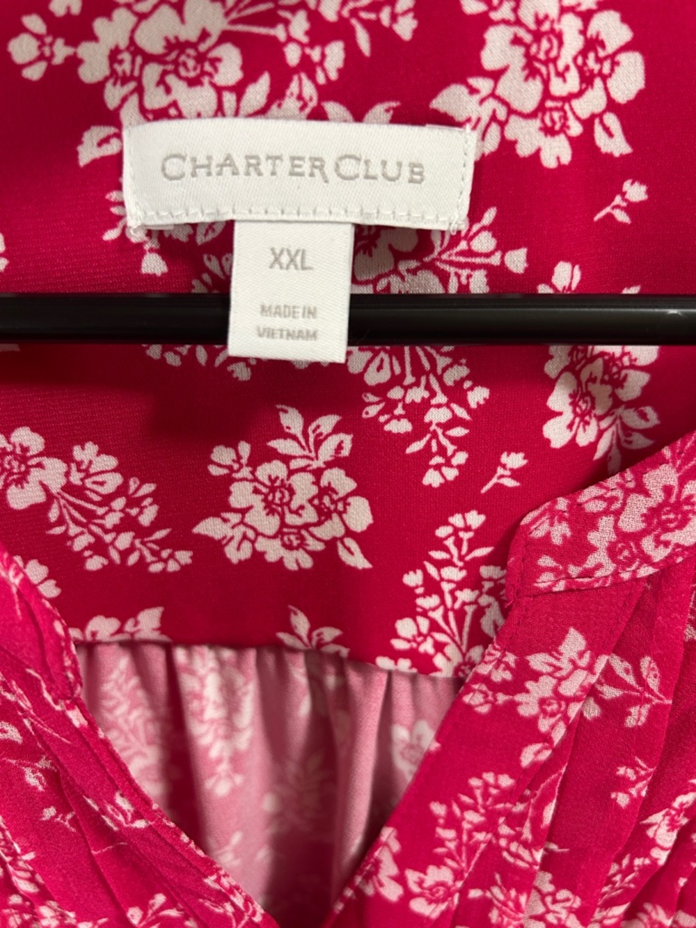 Charter Club Fuchsia Floral Pintuck V-Neck Tunic - Picture 2 of 6
